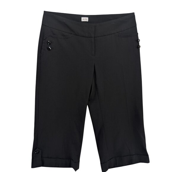 Cache Cropped Pants Womens Black Straight Leg Cuffed Flat Front Size 8 - Picture 1 of 12